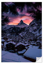 Sticker mural Coucher de soleil sur le Cervin et Zermatt