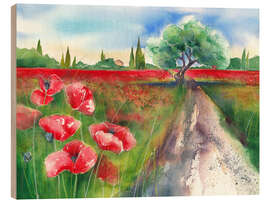 Holzbild Mohnfeld in der Toskana - Jitka Krause
