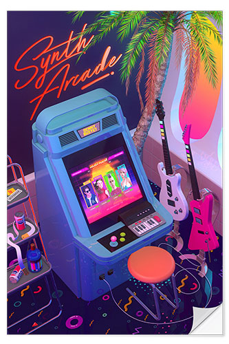 Selvklebende plakat Synthwave Arcade