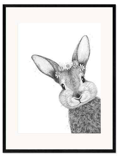 Framed art print Rabbit with chamomiles