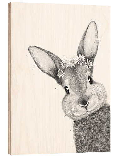 Wood print Rabbit with chamomiles