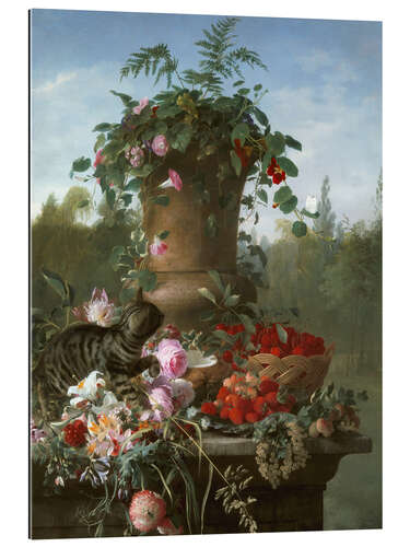 Gallery print Still life with flowers and fruits on a stone slab