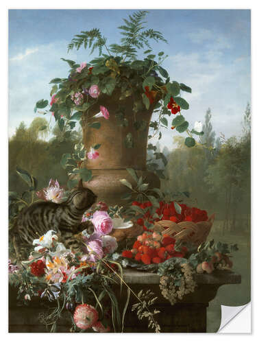 Sisustustarra Still life with flowers and fruits on a stone slab