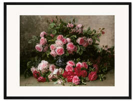 Gerahmter Kunstdruck Stillleben mit rosafarbenen und roten Rosen