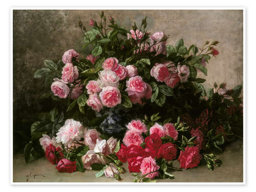 Poster Stillleben mit rosafarbenen und roten Rosen