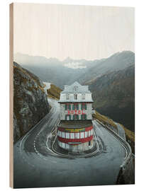 Hout print  Hotel Belvedere at the Swiss Furka Pass - Lukas Saalfrank