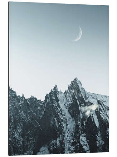 Tableau en aluminium Lune montante sur les montagnes