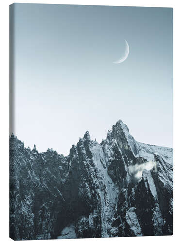 Tableau sur toile Lune montante sur les montagnes