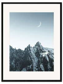 Ingelijste kunstdruk Rising moon over the mountains