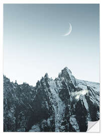 Selvklebende plakat Rising moon over the mountains