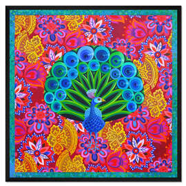 Gerahmter Kunstdruck Pfau und Muster