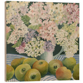 Wood print Hydrangeas and cooking apples