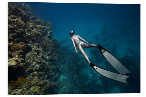 Bilde på skumplate Freediver swam underwater over a coral reef