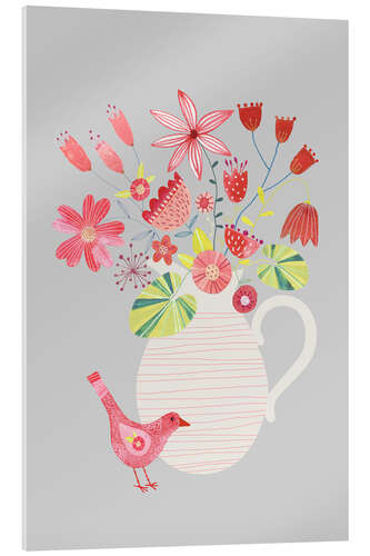 Acrylic print Bird with a Jug of Flowers