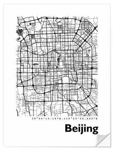 Selvklæbende plakat Beijing city map