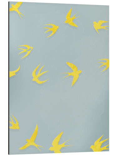 Aluminiumsbilde Yellow Swallows on Grey