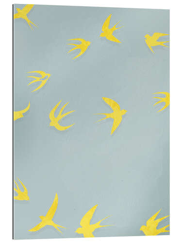 Gallery print Yellow Swallows on Grey