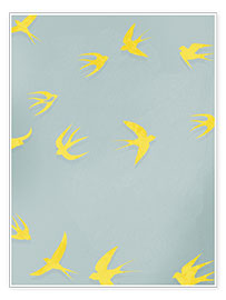 Poster Yellow Swallows on Grey