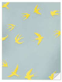 Wall sticker Yellow Swallows on Grey