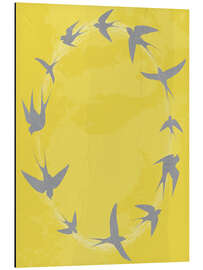 Magnettafel Graue Schwalben auf Gelb