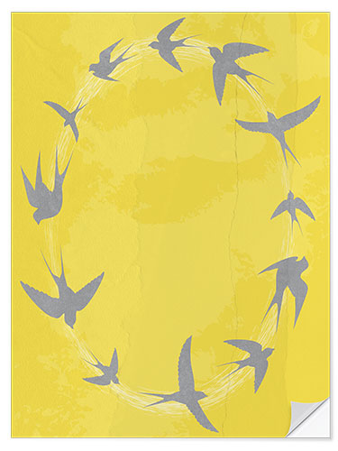 Sisustustarra Gray Swallows on Yellow