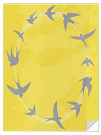 Selvklebende plakat Gray Swallows on Yellow