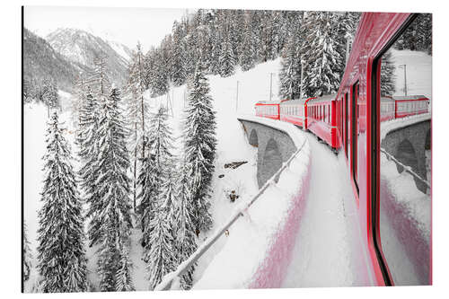 Aluminiumsbilde Red Bernina express train, Switzerland