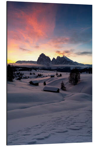 Aluminium print Alpe di Siusi at dawn, Italy