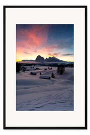 Gerahmter Kunstdruck Seiser Alm im Morgengrauen, Italien