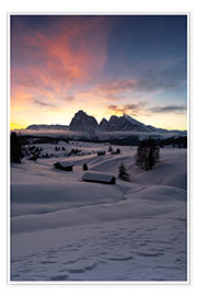 Wall print  Alpe di Siusi at dawn, Italy - Roberto Sysa Moiola