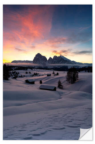 Naklejka na ścianę Alpe di Siusi at dawn, Italy