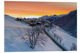 Foam board print Snow-covered mountain village at dawn, Switzerland