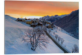 Gallery Print Verschneites Bergdorf im Morgengrauen, Schweiz