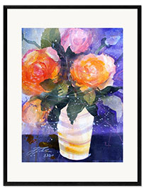 Inramat konsttryck Bouquet of roses in vase