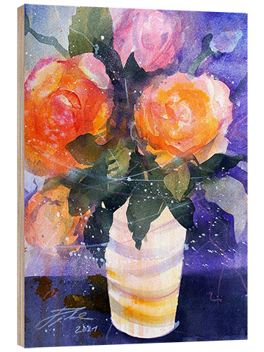 Holzbild Rosenstrauß in Vase