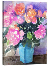 Canvas print Pink and orange roses in vase