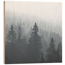 Hout print Forest in the fog