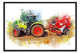 Gerahmter Kunstdruck Traktor mit Ballenpresse