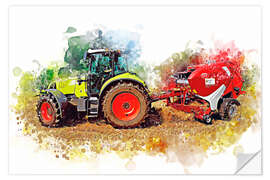 Selvklebende plakat Tractor with baler