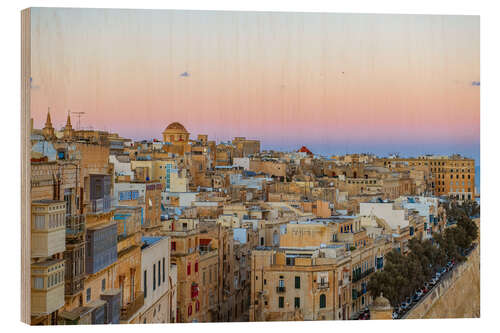 Holzbild Dämmerung über Vallette, Malta