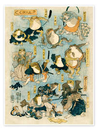 Obra artística  Famosos héroes del escenario kabuki interpretados por ranas. - Utagawa Kuniyoshi