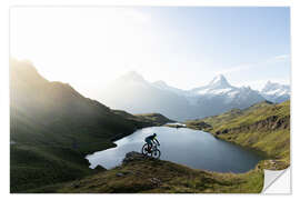 Naklejka na ścianę Hikers with mountain bikes, Bachalpsee