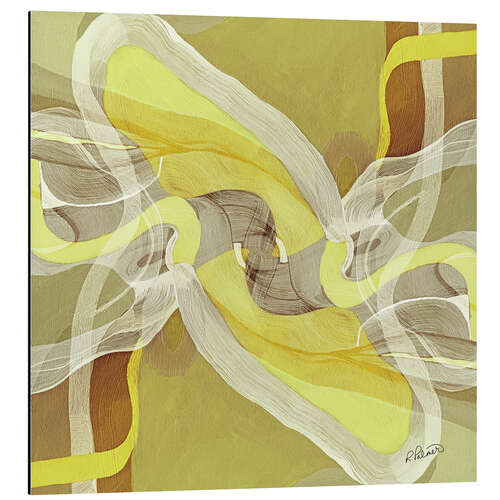 Aluminium print Tangled Yellow Gray Lines