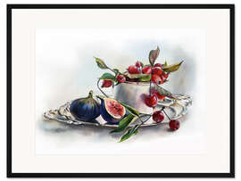 Gerahmter Kunstdruck Feigen und Vintage Tablett