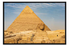 Gerahmter Kunstdruck Große Sphinx von Gizeh vor der Pyramide des Chephren