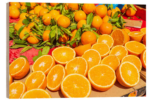 Tableau en bois Oranges dans un marché