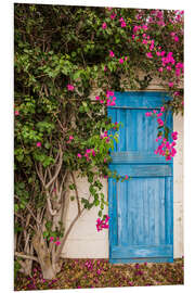 Foam board print Blue door with bougainvillea