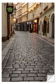 Selvklebende plakat Cobblestone streets in the old town of Prague