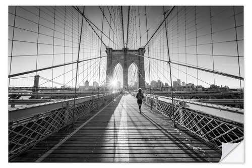 Selvklebende plakat Brooklyn Bridge monochrom