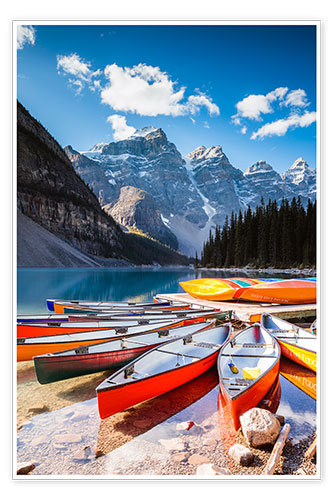 Poster Colorful canoes at Moraine lake